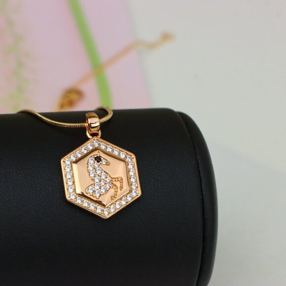 "Hexagon Horse Pendant in Rose Gold with Crystal Accents, XPPT1271 - Picture 6 of 14